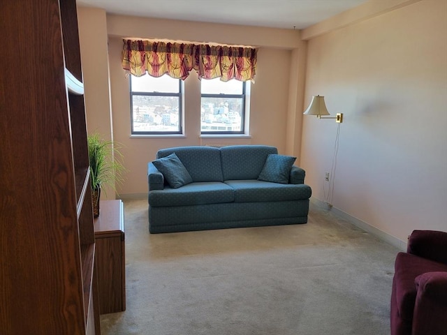 living room featuring light carpet