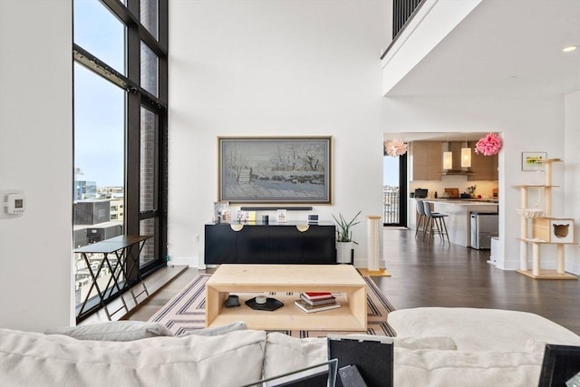 14 W Broadway Unit 903, Boston, MA 02127 - living area with wood finished floors and a towering ceiling