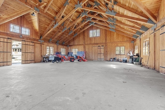 garage with wood walls