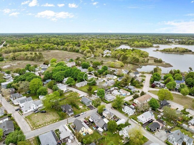 34 13th St, Wareham, MA 02532 - aerial perspective of suburban area featuring a large body of water and a forest