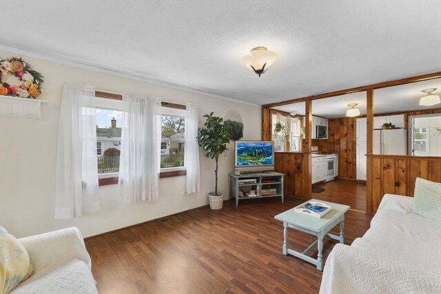 34 13th St, Wareham, MA 02532 - living room featuring ornamental molding and wood finished floors