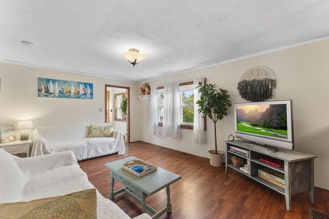 34 13th St, Wareham, MA 02532 - living room featuring wood finished floors and ornamental molding