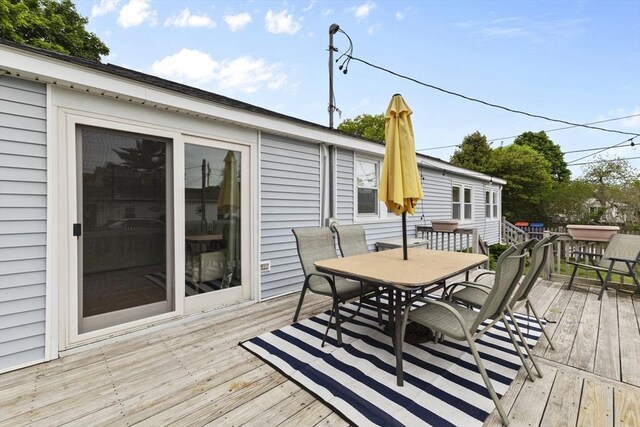 34 13th St, Wareham, MA 02532 - wooden terrace featuring outdoor dining space
