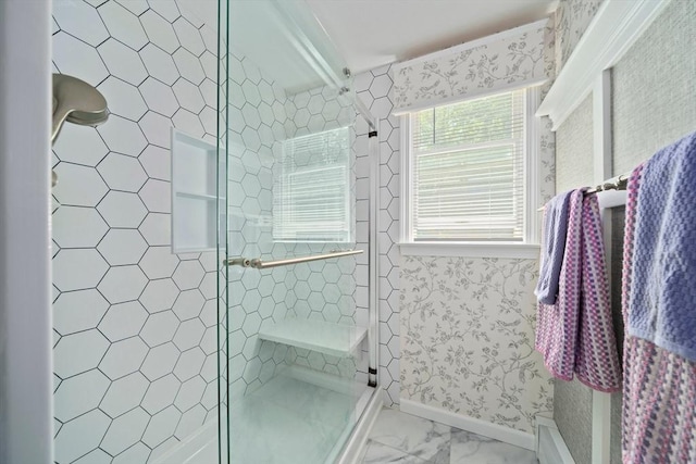 47 Pheasant Hill Rd, Weymouth, MA 02190 - full bath featuring a stall shower and marble look tiles