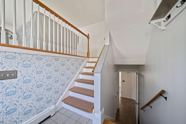 47 Pheasant Hill Rd, Weymouth, MA 02190 - stairs with tile patterned floors and baseboard heating