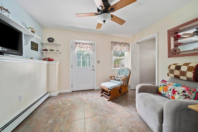 47 Pheasant Hill Rd, Weymouth, MA 02190 - living room with a baseboard radiator and ceiling fan