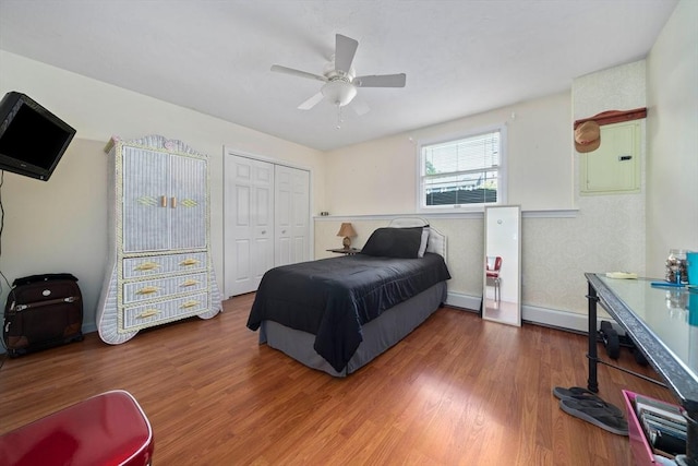 47 Pheasant Hill Rd, Weymouth, MA 02190 - bedroom with electric panel, wood finished floors, a closet, a ceiling fan, and a baseboard radiator