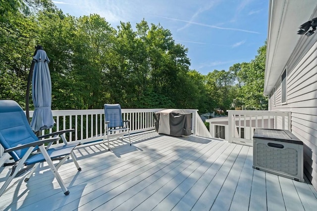 47 Pheasant Hill Rd, Weymouth, MA 02190 - wooden deck featuring grilling area and view of scattered trees