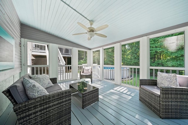 47 Pheasant Hill Rd, Weymouth, MA 02190 - sunroom featuring outdoor lounge area, ceiling fan, and lofted ceiling
