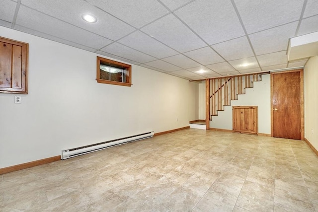 47 Key St Unit 47, Millis, MA 02054 - finished basement featuring baseboard heating, stairs, a paneled ceiling, and recessed lighting