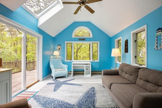94 Pine View Dr, Brewster, MA 02631 - living room with a ceiling fan and lofted ceiling