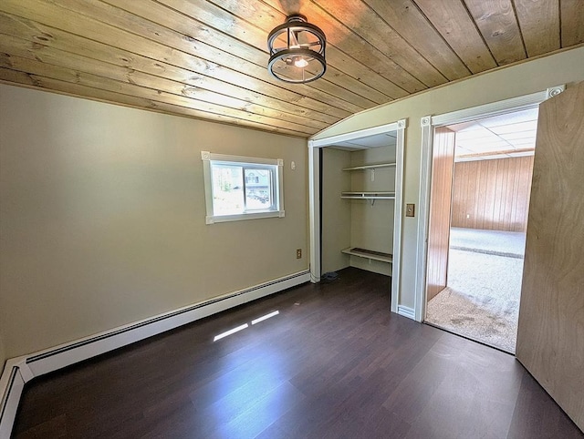 22-24 Newton Ave, Tewksbury, MA 01876 - unfurnished bedroom with a baseboard heating unit, dark wood-style floors, wood ceiling, and a closet