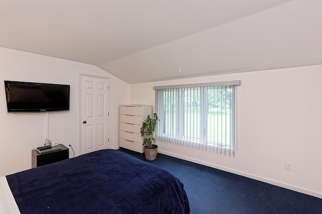 1 Astra Unit 1, Wayland, MA 01778 - bedroom with vaulted ceiling, dark carpet, and baseboards