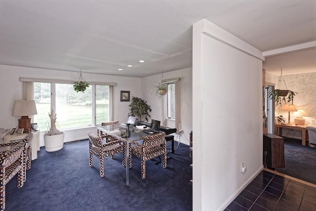 1 Astra Unit 1, Wayland, MA 01778 - dining area featuring carpet floors, baseboards, recessed lighting, and tile patterned flooring