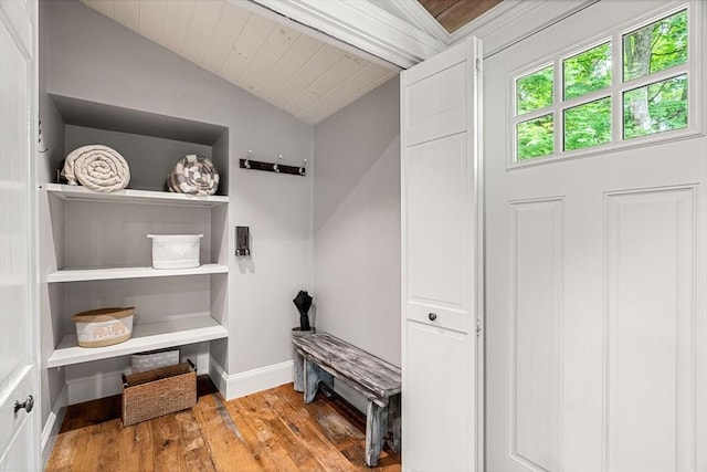 26 Woodward Ave, Reading, MA 01867 - mudroom with lofted ceiling, hardwood / wood-style floors, and baseboards