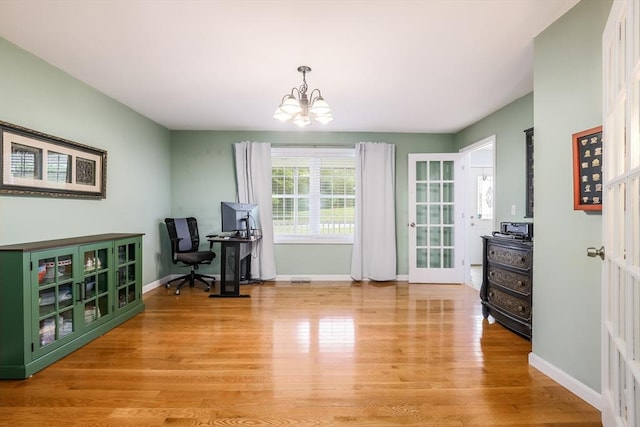 66 Eagle Dr, Dudley, MA 01571 - office area with a chandelier, light wood-style flooring, and baseboards
