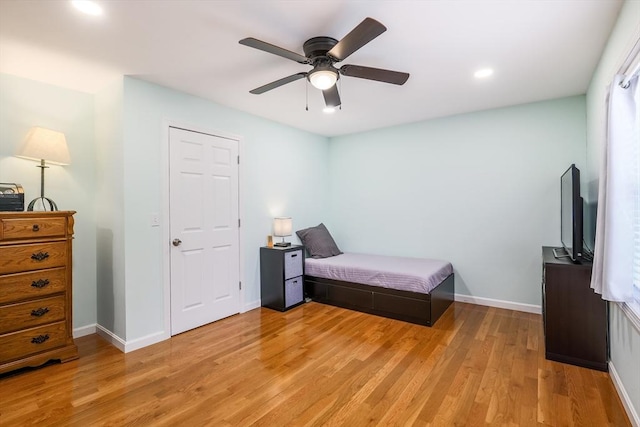 66 Eagle Dr, Dudley, MA 01571 - bedroom featuring light wood-type flooring, baseboards, recessed lighting, and a ceiling fan