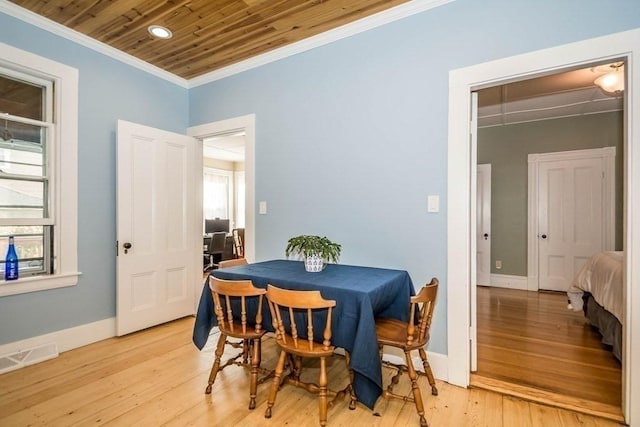 29-31 Bancroft Ave, Reading, MA 01867 - dining room with ornamental molding, light wood-type flooring, and wooden ceiling