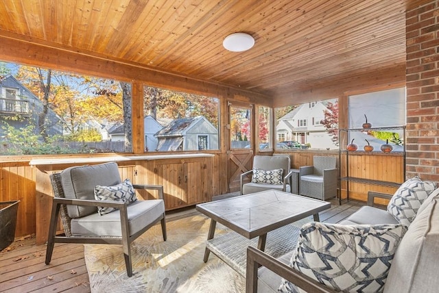 sunroom / solarium with wooden ceiling