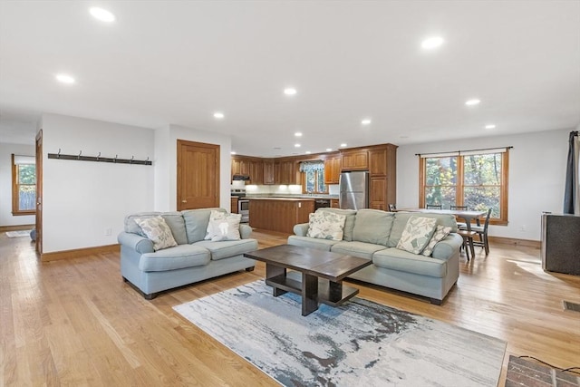 living room with light hardwood / wood-style floors