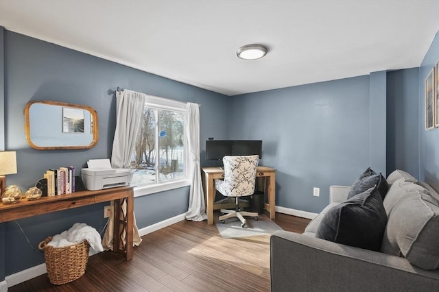 office featuring wood finished floors and baseboards