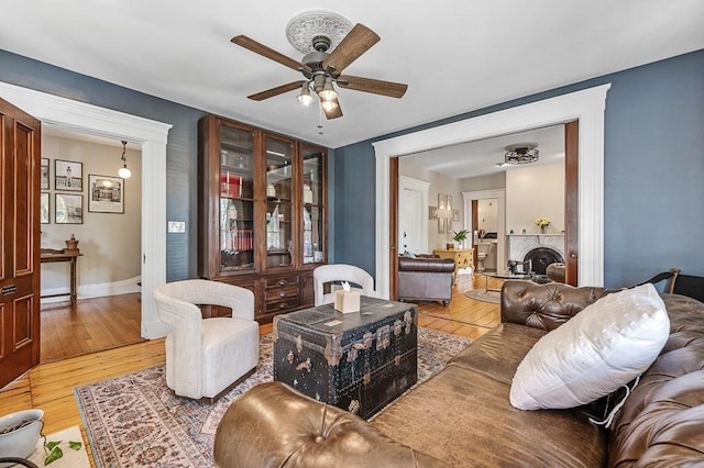 2 Oxford Pl, Worcester, MA 01609 - living room featuring ceiling fan and light wood finished floors