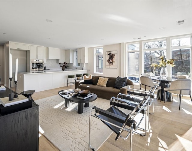 living room with light wood-type flooring