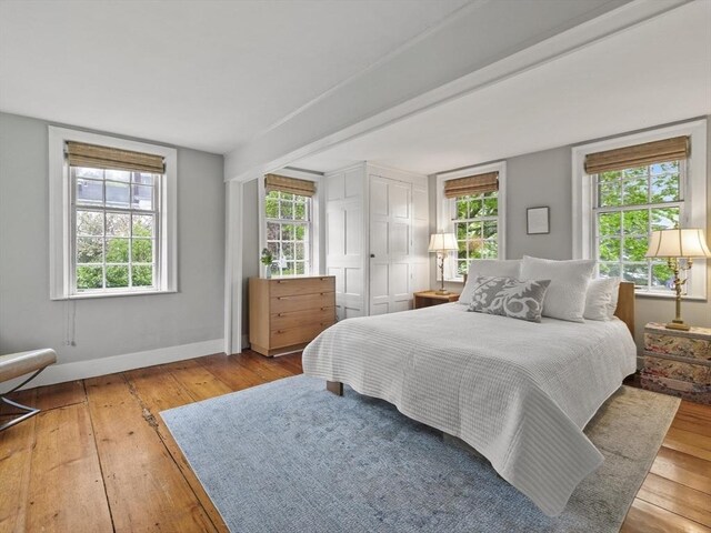 bedroom featuring wood-type flooring and baseboards