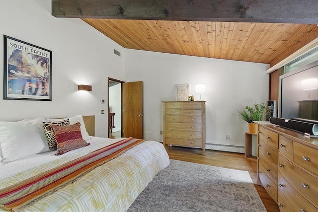 157 Carleton Rd, Carlisle, MA 01741 - bedroom with a baseboard radiator, vaulted ceiling, wood finished floors, and wooden ceiling