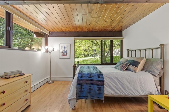 157 Carleton Rd, Carlisle, MA 01741 - bedroom featuring baseboard heating, wooden ceiling, and light wood-type flooring