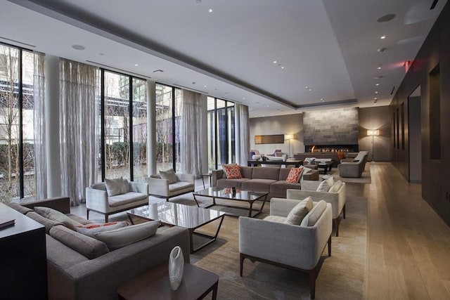 580 Washington St Unit 10A, Boston, MA 02111 - building lobby featuring a wall of windows and recessed lighting