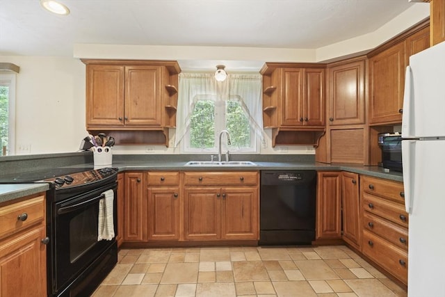 232 Wallum Lake Rd, Douglas, MA 01516 - kitchen with black appliances, open shelves, brown cabinets, plenty of natural light, and recessed lighting