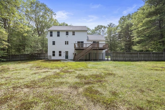 232 Wallum Lake Rd, Douglas, MA 01516 - rear view of property featuring stairs, a wooden deck, a chimney, and a fenced backyard
