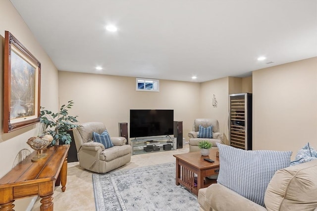 living room featuring wine cooler