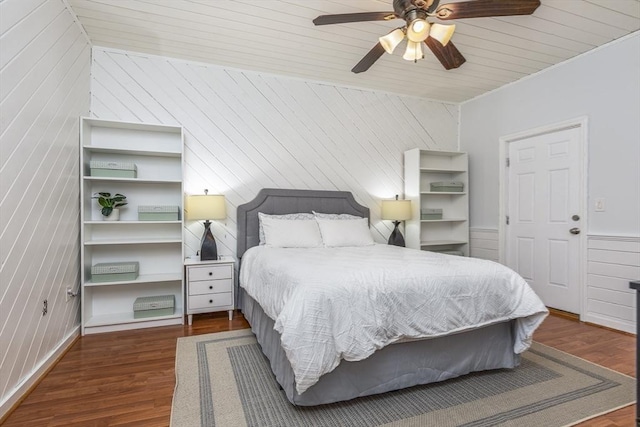65 Water St Unit 2, Danvers, MA 01923 - bedroom featuring wooden walls, wood finished floors, and ceiling fan