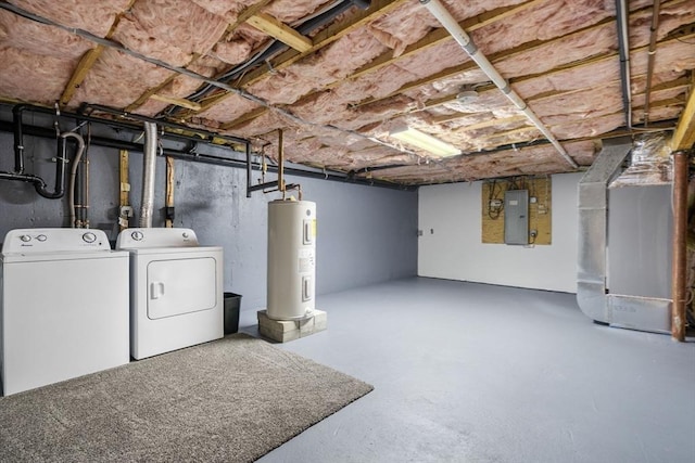 70 Granby Hts Unit 70, Granby, MA 01033 - unfinished basement with water heater, electric panel, washer and clothes dryer, and heating unit