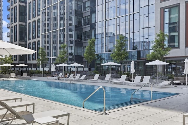 pool with a patio