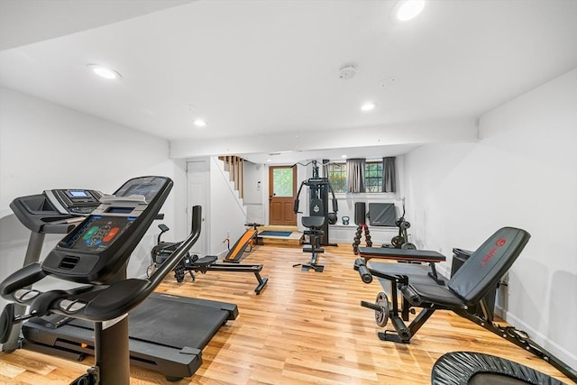 11 N Hancock St, Lexington, MA 02420 - exercise area featuring recessed lighting, wood finished floors, and baseboards