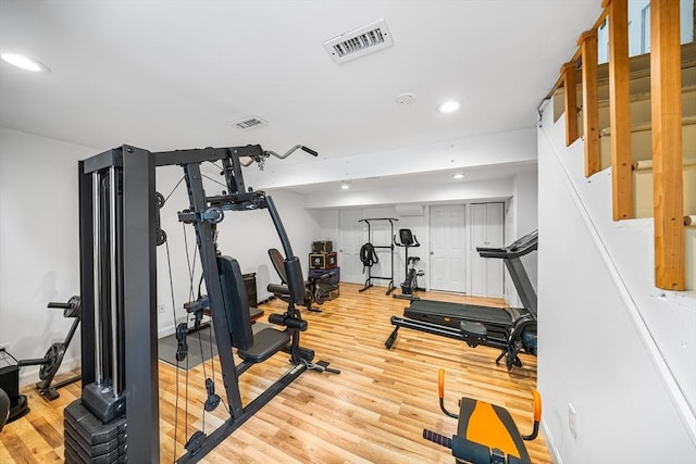 11 N Hancock St, Lexington, MA 02420 - workout area with light wood-style flooring, recessed lighting, and baseboards