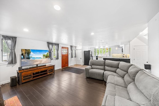 11 N Hancock St, Lexington, MA 02420 - living room with baseboards, recessed lighting, and dark wood finished floors
