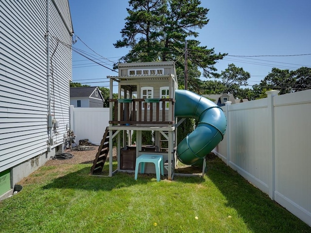 19 Mohawk Rd, Burlington, MA 01803 - view of jungle gym featuring a lawn and a fenced backyard