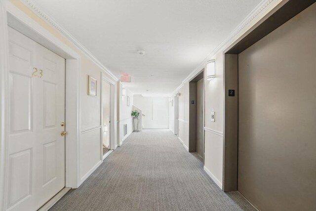 7 Conant Rd Unit 23, Winchester, MA 01890 - corridor with elevator, carpet flooring, and ornamental molding