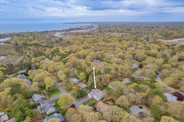 aerial view of property's location featuring a large body of water and a forest