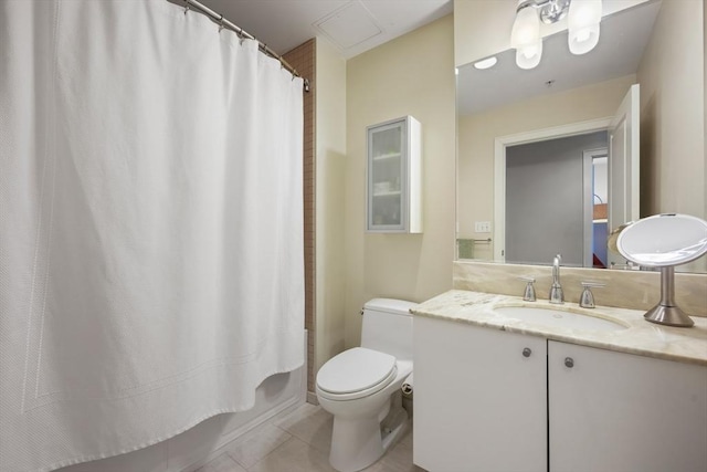 16 Miner St Unit 307, Boston, MA 02215 - bathroom with toilet, tile patterned floors, vanity, and shower / bath combo with shower curtain