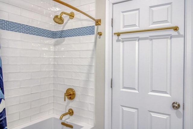 full bathroom with shower / bathtub combination with curtain