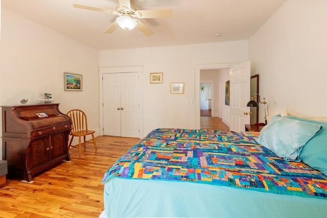 13 Sargent Ave Unit 1, Somerville, MA 02145 - bedroom with light wood finished floors, a ceiling fan, and a closet