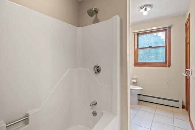 18 Bismark St, Dedham, MA 02026 - full bath with a baseboard radiator, tile patterned floors, and tub / shower combination