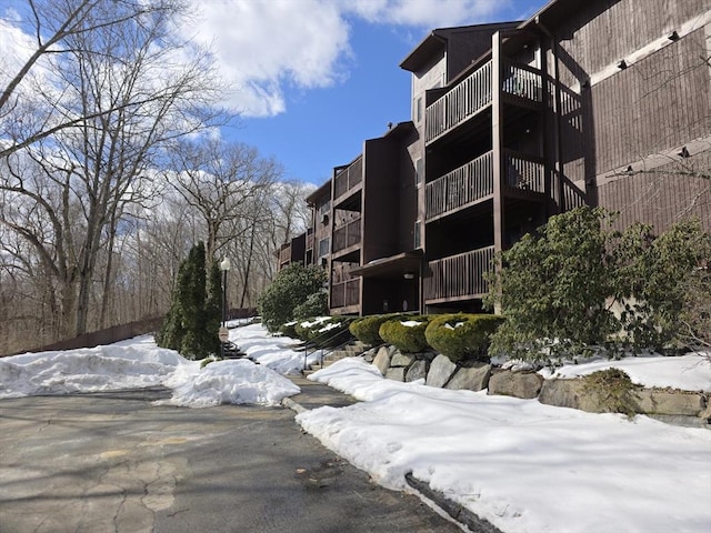 view of snow covered property