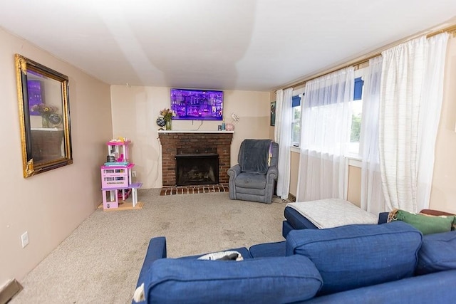 24 Curve St, Brockton, MA 02302 - living room featuring carpet flooring and a brick fireplace