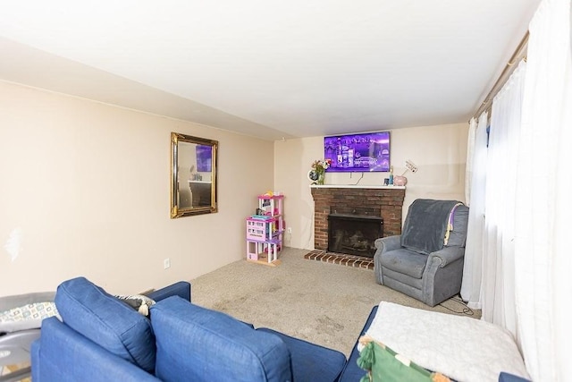 24 Curve St, Brockton, MA 02302 - carpeted living area with a brick fireplace